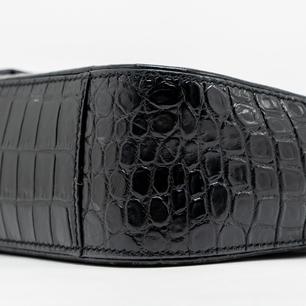 SAINT LAURENT/YSL HOBO SHOULDER BAG CROC EMBOSSED CALFSKIN BLACK GHW
