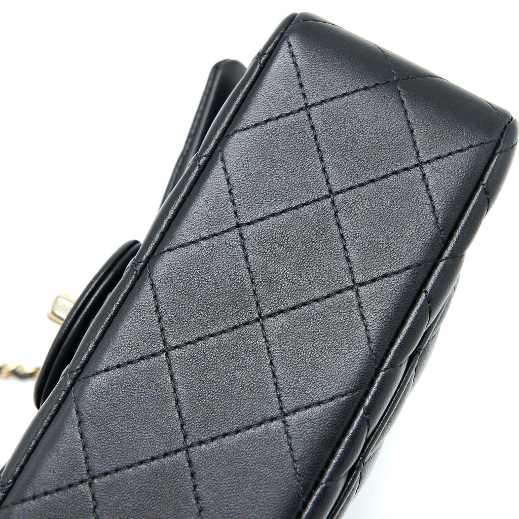 CHANEL TOP HANDLE MINI RECTANGULAR FLAP BAG LAMBSKIN BLACK LGHW (MICROCHIP)