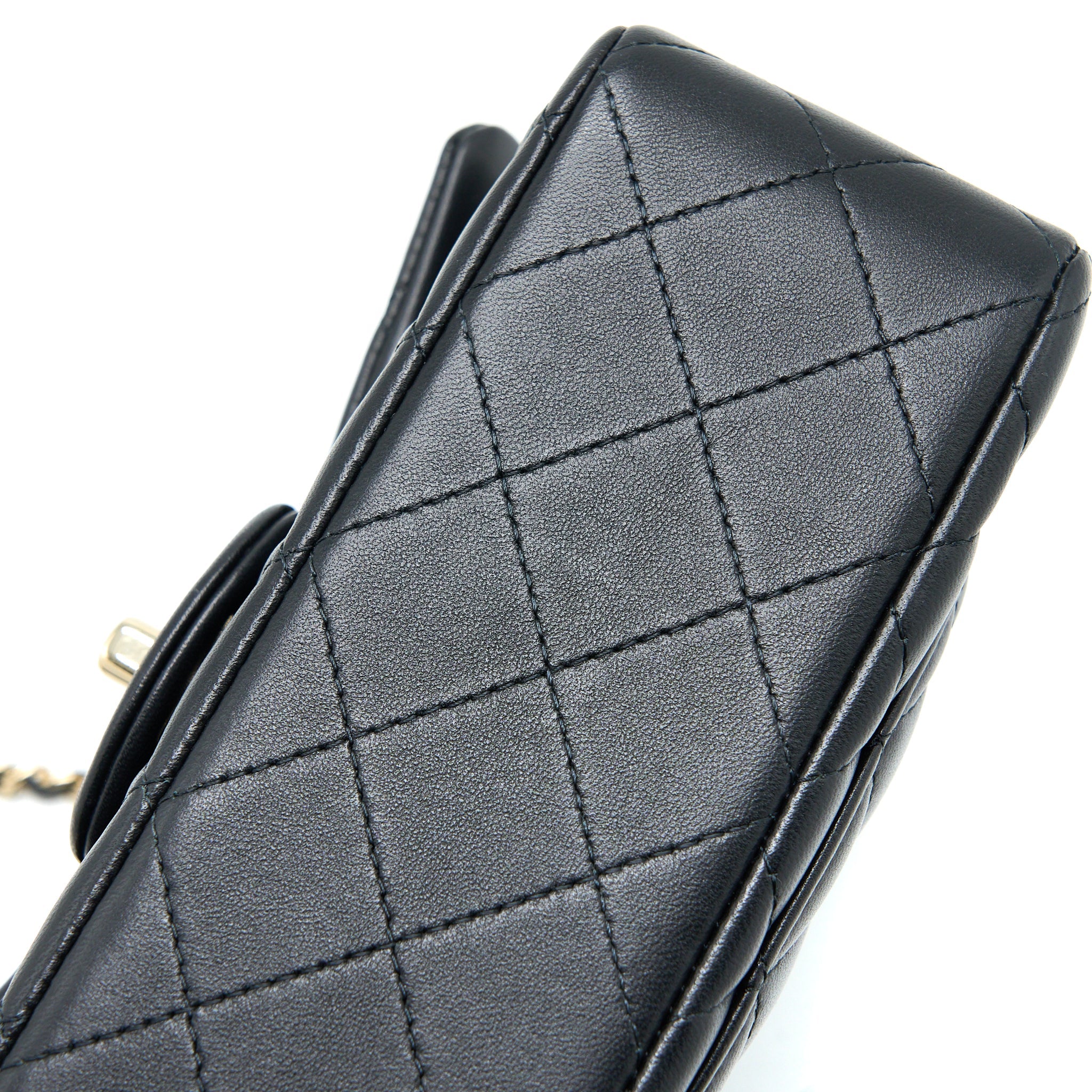 CHANEL TOP HANDLE MINI RECTANGULAR FLAP BAG LAMBSKIN BLACK LGHW (MICROCHIP)