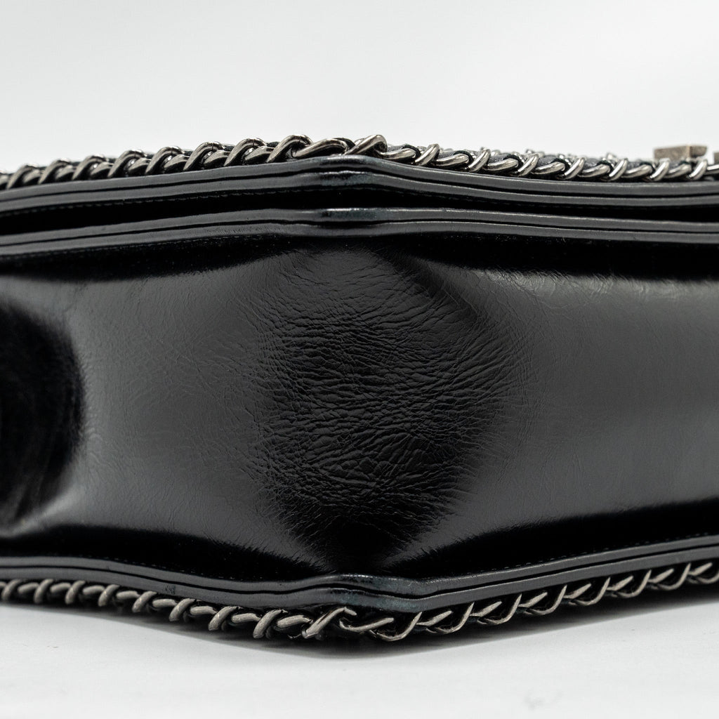 CHANEL NEW MEDIUM CHAIN EDGE BOY BAG CALFSKIN BLACK RUTHENIUM SHW