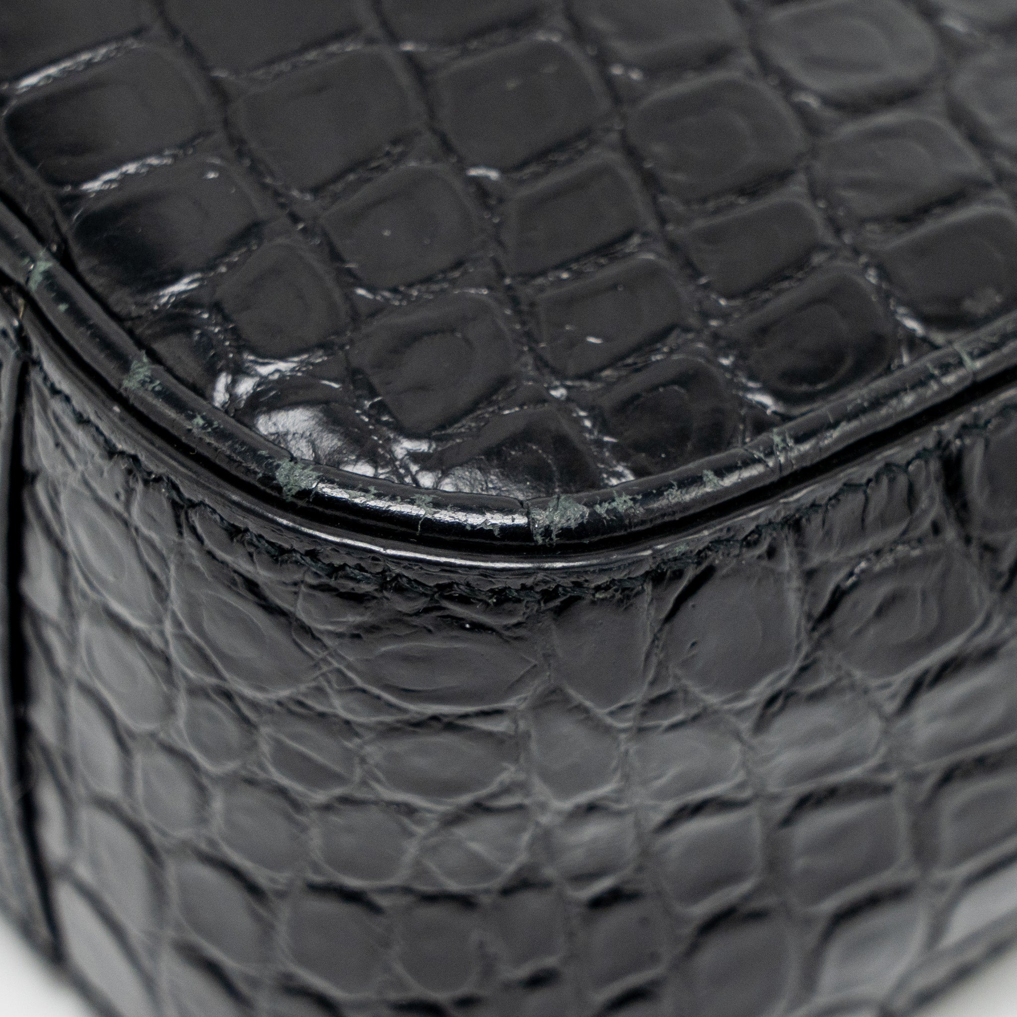 SAINT LAURENT/YSL HOBO SHOULDER BAG CROC EMBOSSED CALFSKIN BLACK GHW