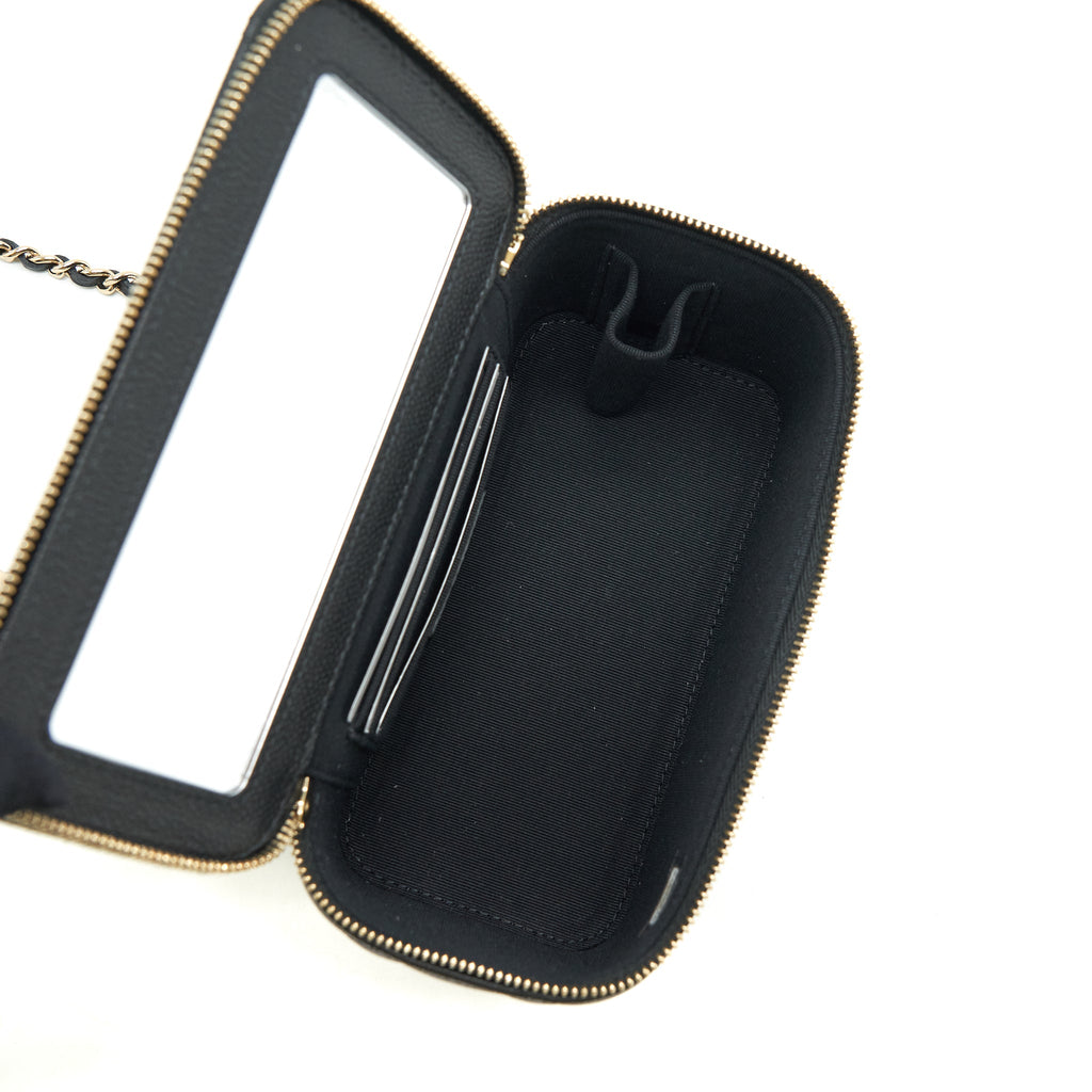 CHANEL 22P LONG VANITY WITH LOGO CHAIN CAVIAR BLACK LGHW