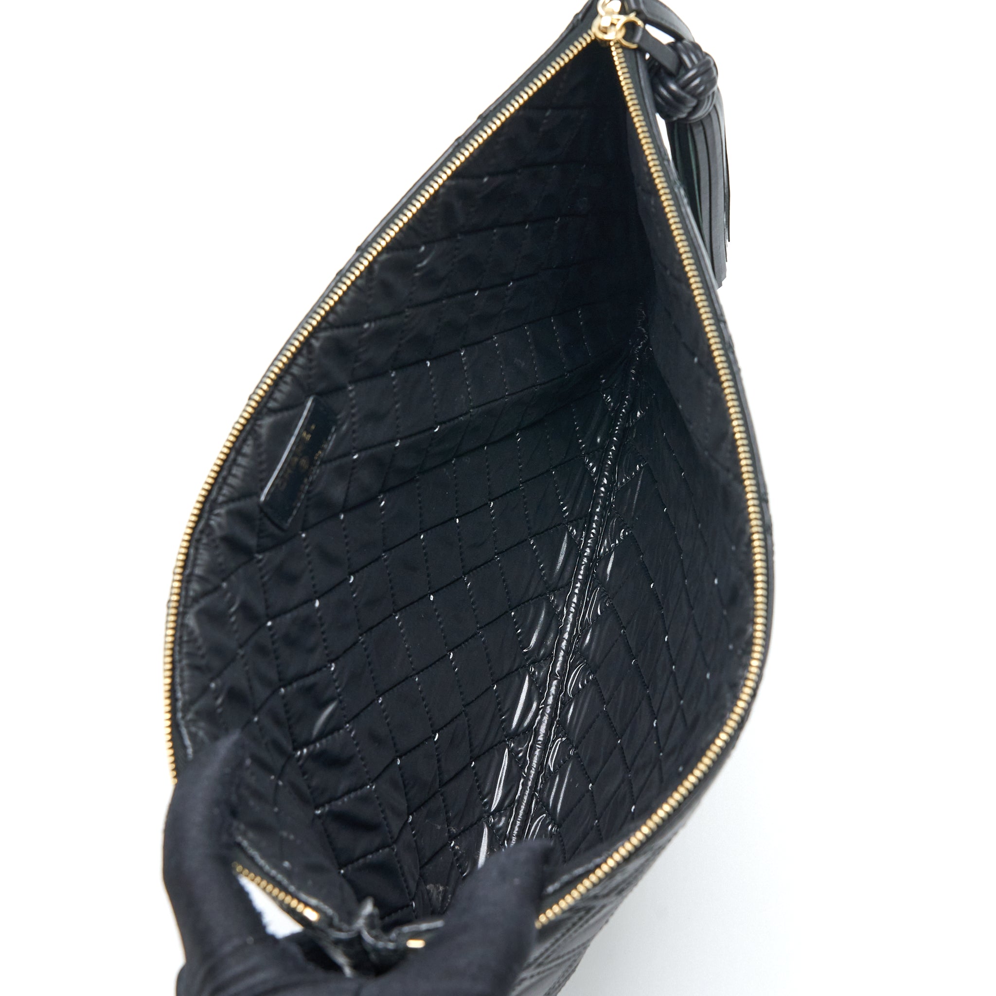 CHANEL QUILTED POUCH WITH TASSEL BLACK LGHW