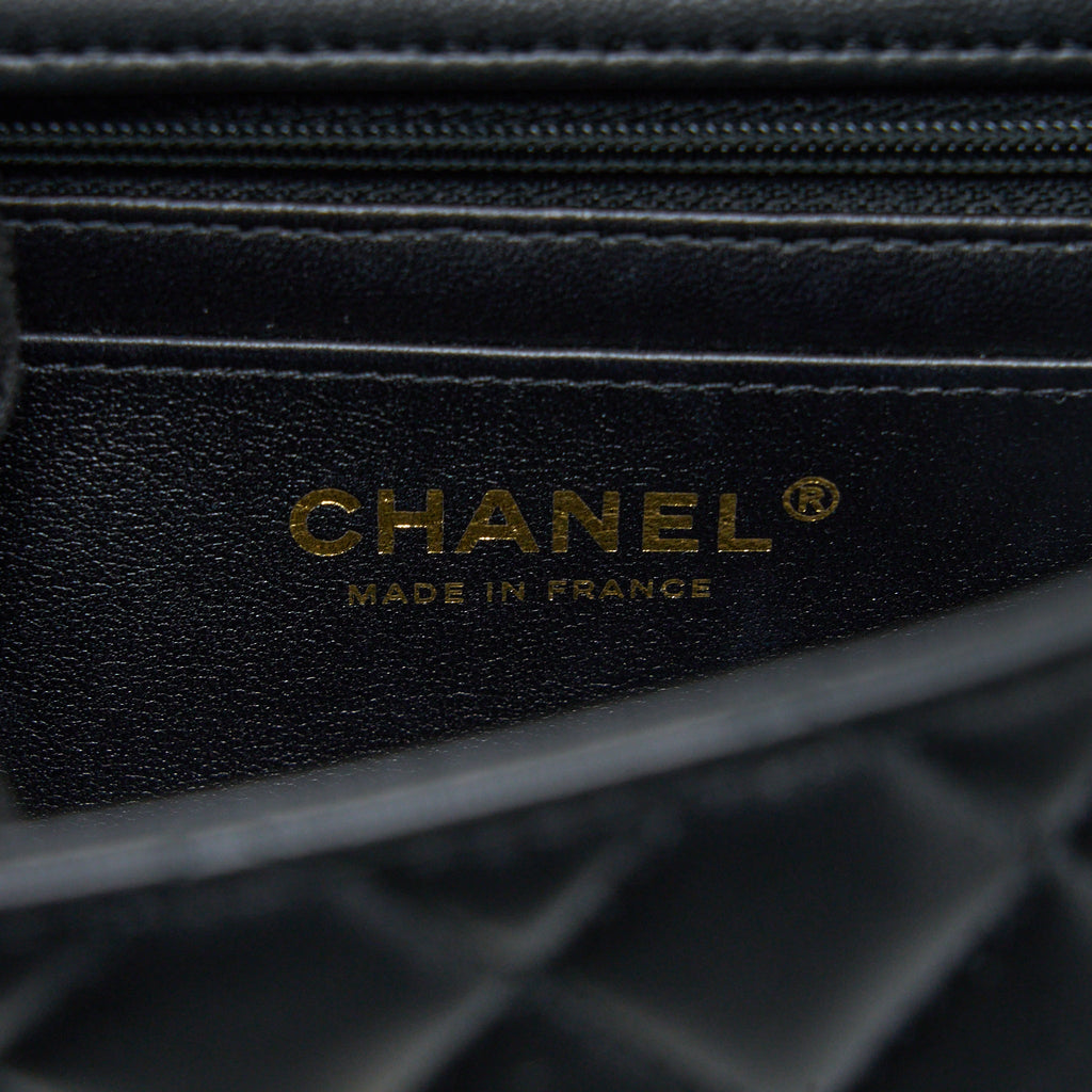 CHANEL TOP HANDLE MINI RECTANGULAR FLAP BAG LAMBSKIN BLACK LGHW (MICROCHIP)