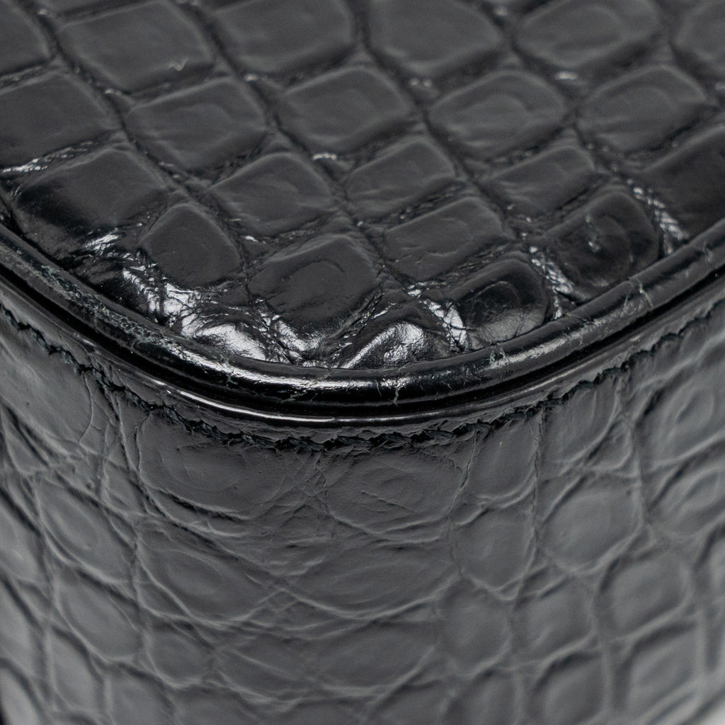 SAINT LAURENT/YSL HOBO SHOULDER BAG CROC EMBOSSED CALFSKIN BLACK GHW