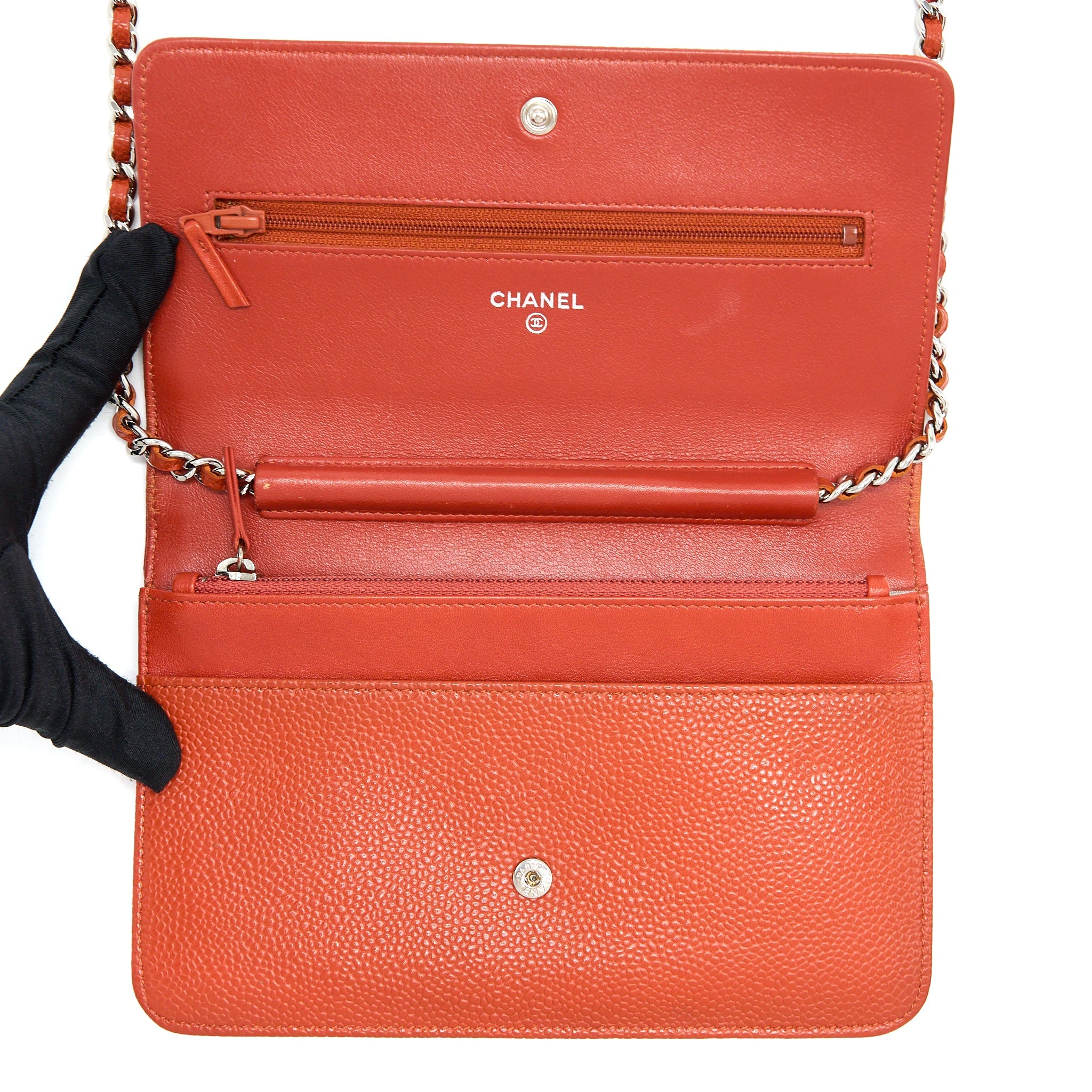 CHANEL WALLET ON CHAIN CAVIAR ORANGE RED SHW