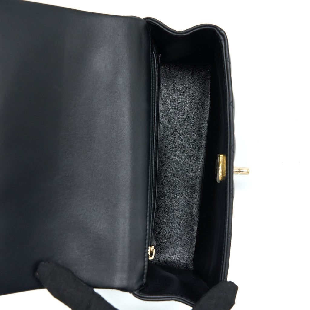 CHANEL TOP HANDLE MINI RECTANGULAR FLAP BAG LAMBSKIN BLACK LGHW (MICROCHIP)