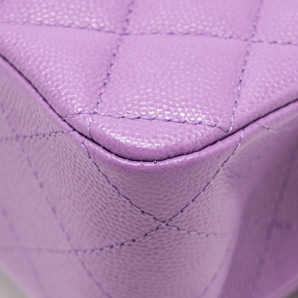 CHANEL MEDIUM CLASSIC DOUBLE FLAP BAG CAVIAR PURPLE LGHW (MICROCHIP)