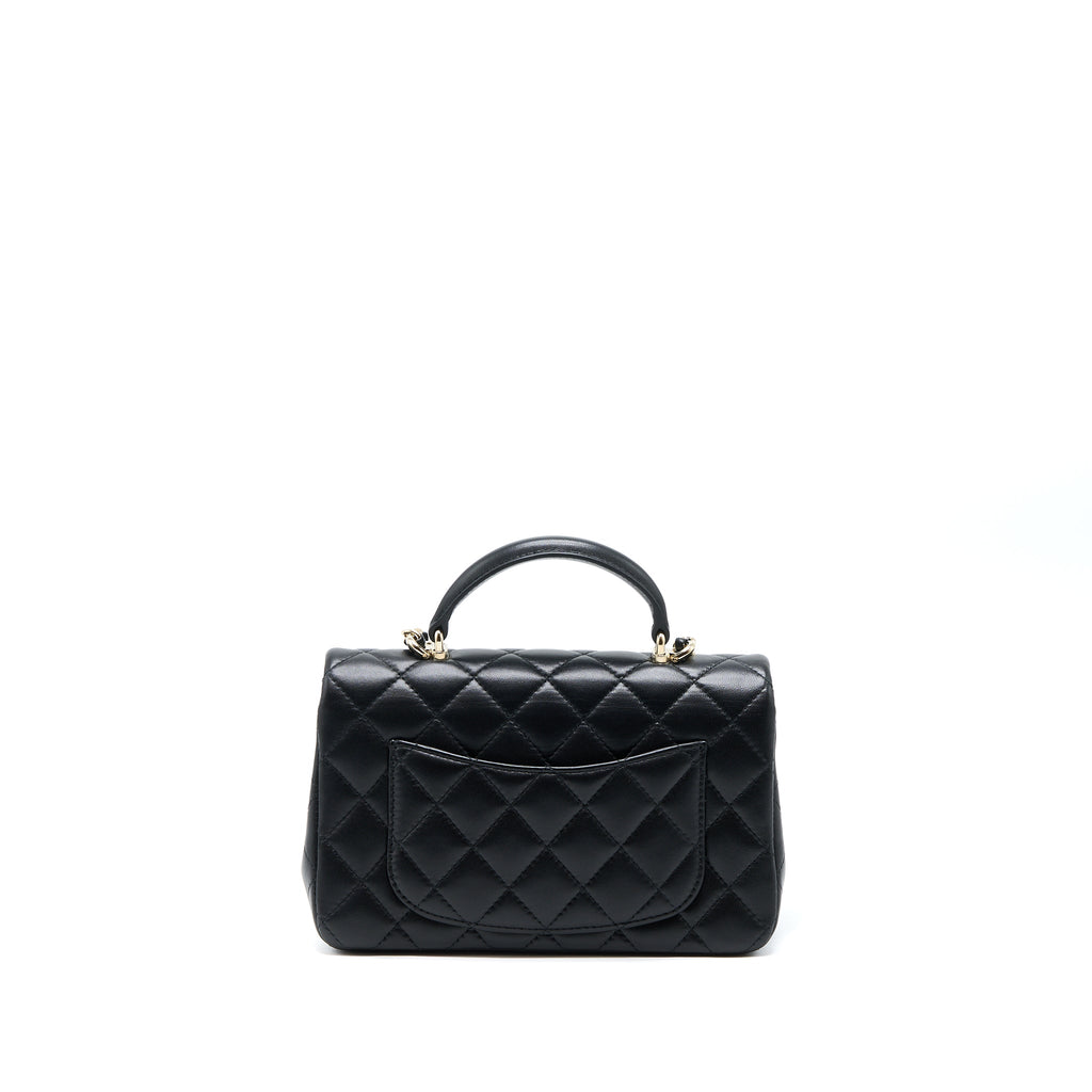 CHANEL TOP HANDLE MINI RECTANGULAR FLAP BAG LAMBSKIN BLACK LGHW (MICROCHIP)