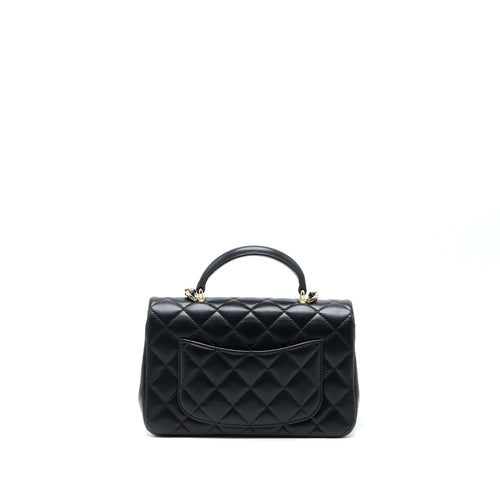 CHANEL TOP HANDLE MINI RECTANGULAR FLAP BAG LAMBSKIN BLACK LGHW (MICROCHIP)
