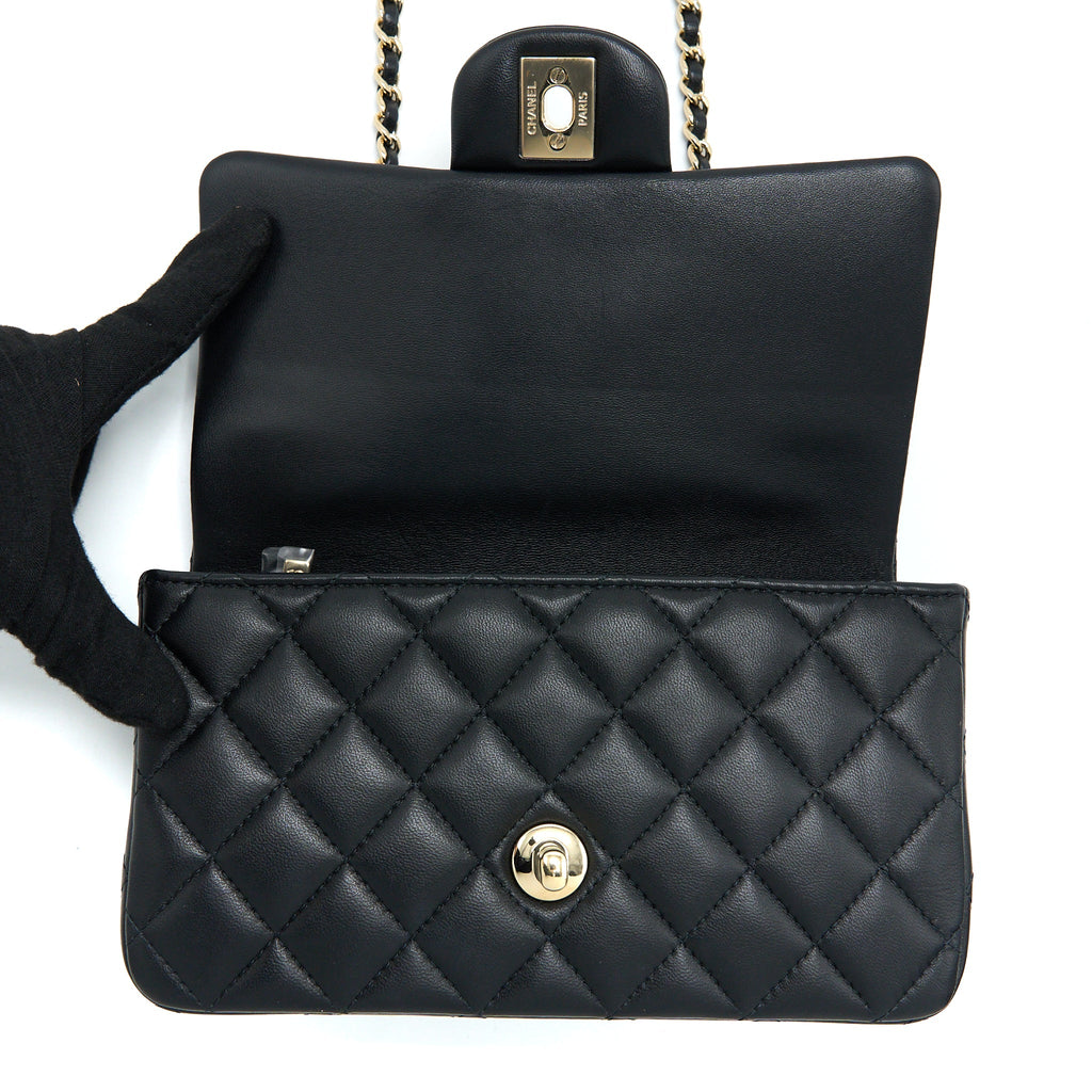 CHANEL TOP HANDLE MINI RECTANGULAR FLAP BAG LAMBSKIN BLACK LGHW (MICROCHIP)