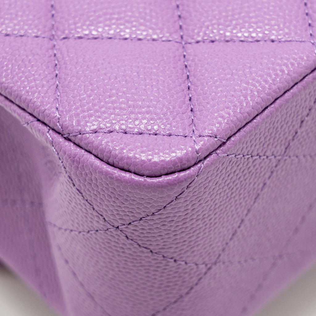 CHANEL MEDIUM CLASSIC DOUBLE FLAP BAG CAVIAR PURPLE LGHW (MICROCHIP)