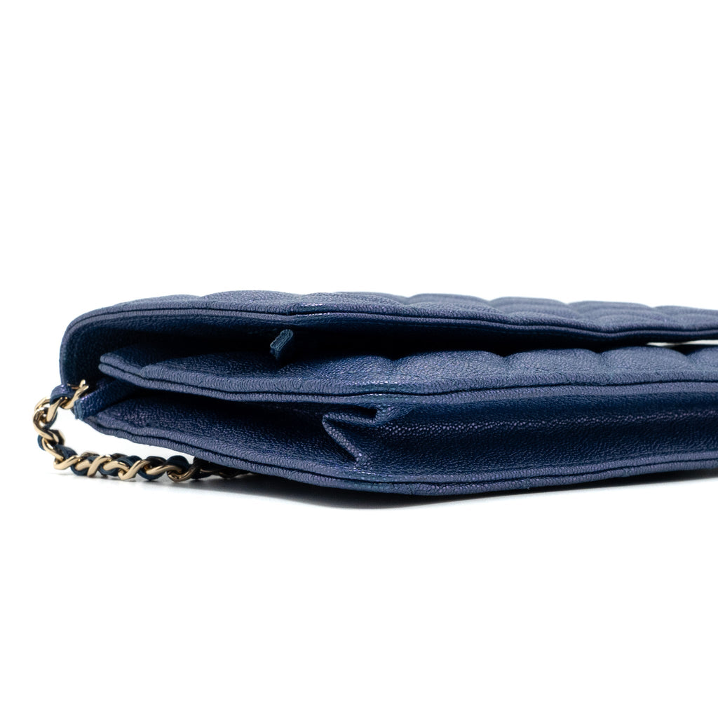 CHANEL CLASSIC WALLET ON CHAIN CAVIAR IRIDESCENT BLUE LGHW