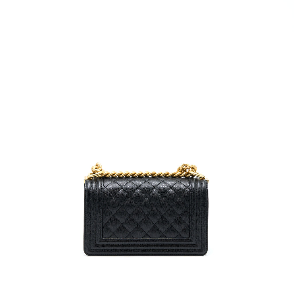 CHANEL SMALL BOY BAG CAVIAR BLACK WITH BRUSHED GHW(MICROCHIP)