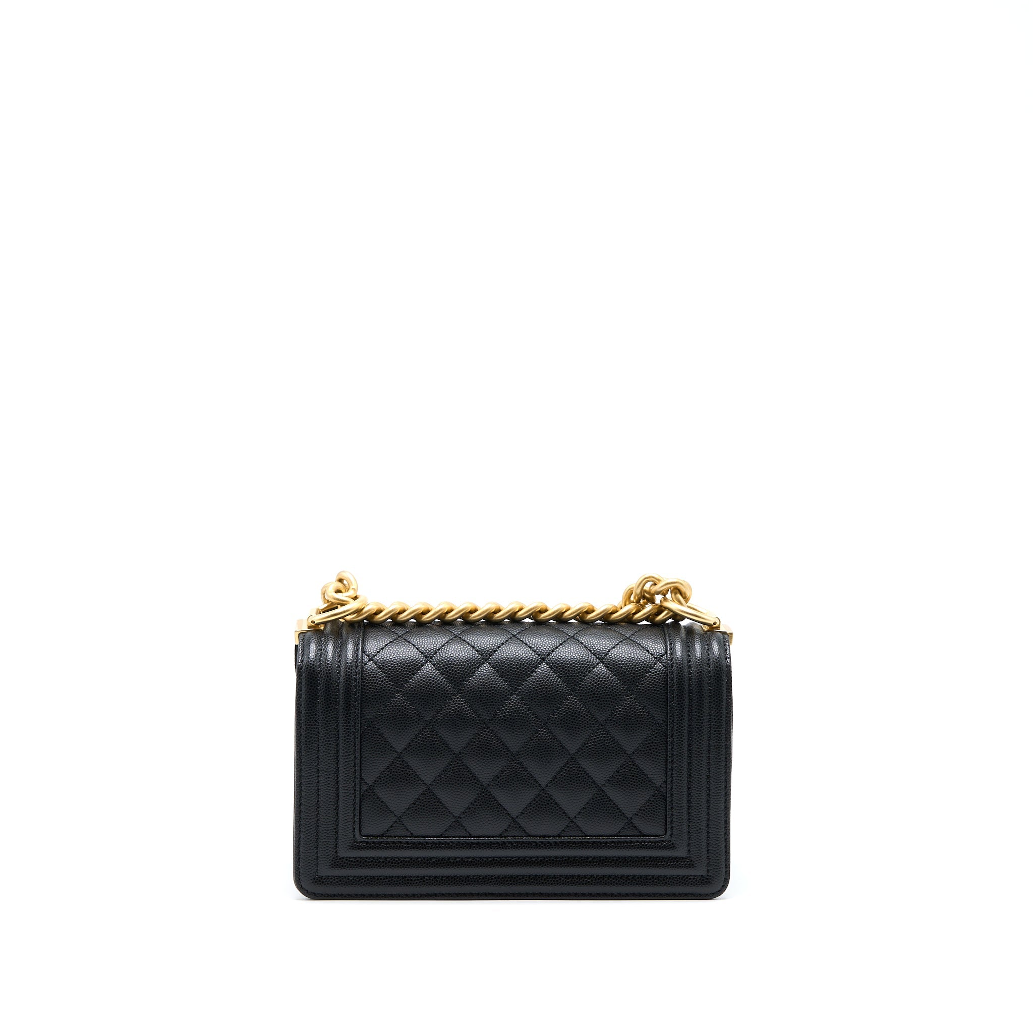 CHANEL SMALL BOY BAG CAVIAR BLACK WITH BRUSHED GHW(MICROCHIP)