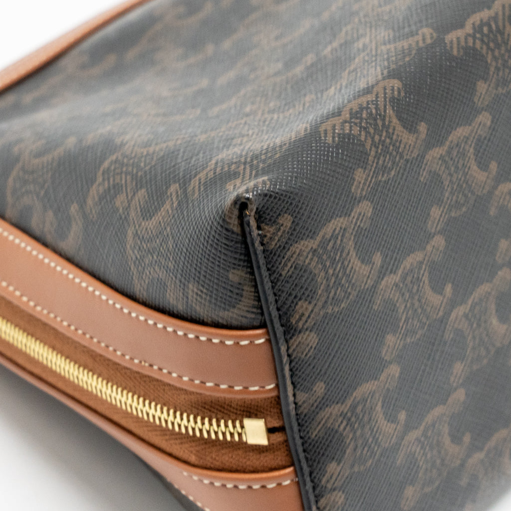 CELINE LARGE COSMETIC POUCH TRIOMPHE CANVAS/CALFSKIN TAN GHW