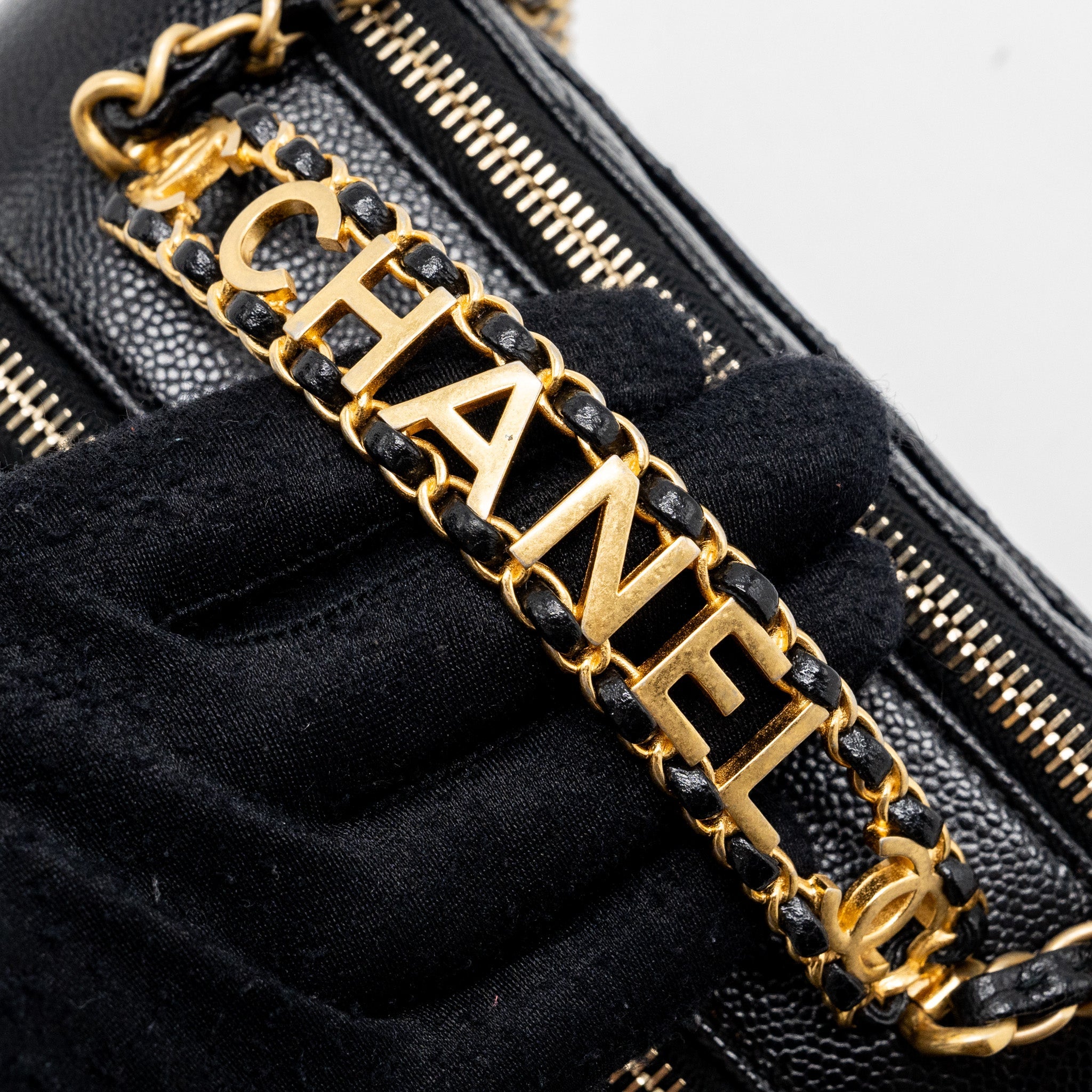 CHANEL LETTER TOP HANDLE SMALL VANITY CASE CAVIAR BLACK BRUSHED GHW(MICROCHIP)