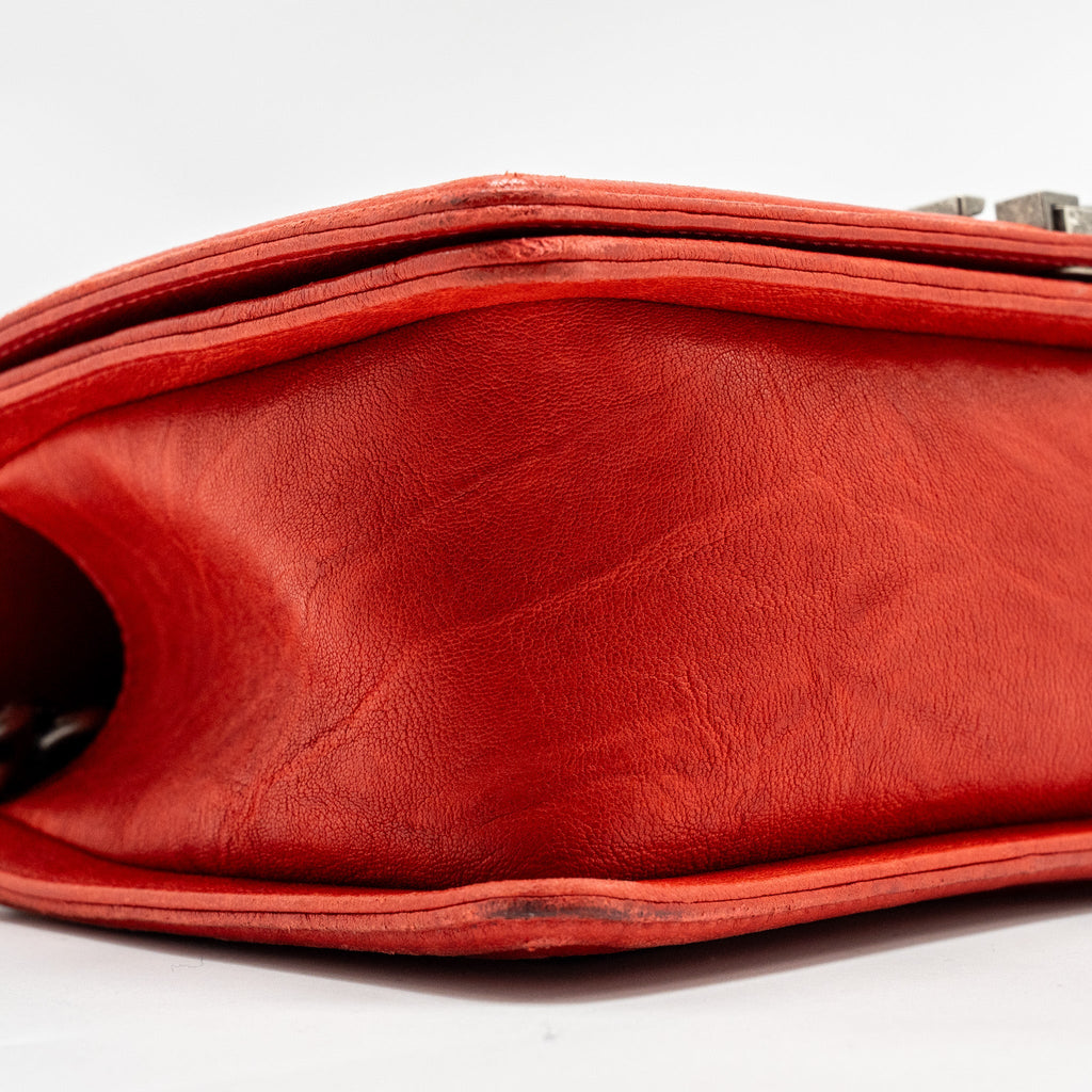 CHANEL MEDIUM BOY BAG LAMBSKIN RED RUTHENIUM SHW