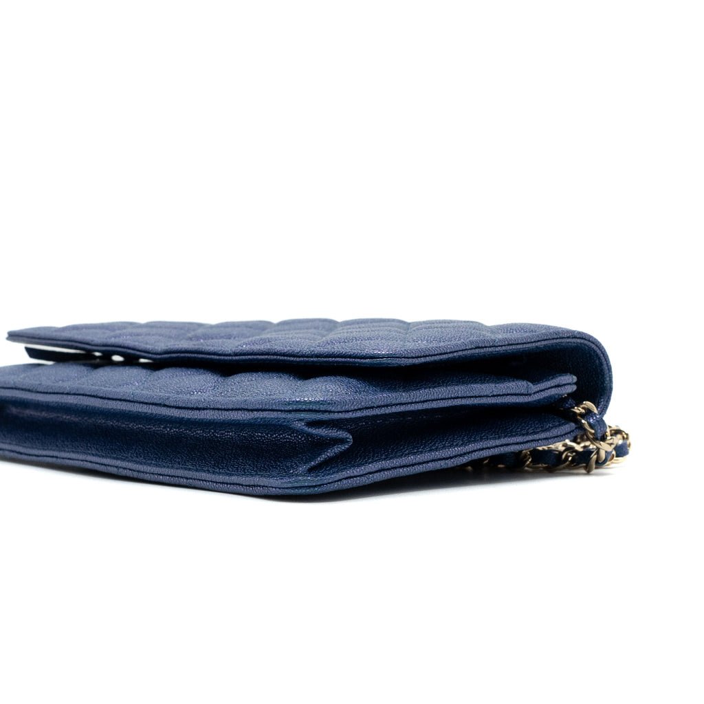 CHANEL CLASSIC WALLET ON CHAIN CAVIAR IRIDESCENT BLUE LGHW