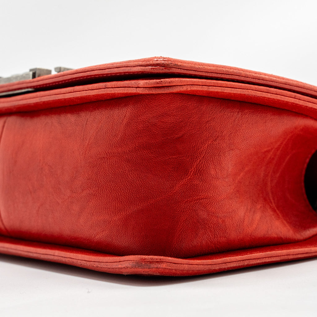 CHANEL MEDIUM BOY BAG LAMBSKIN RED RUTHENIUM SHW