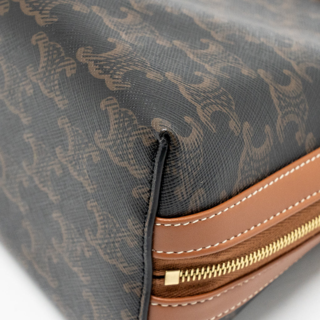 CELINE LARGE COSMETIC POUCH TRIOMPHE CANVAS/CALFSKIN TAN GHW