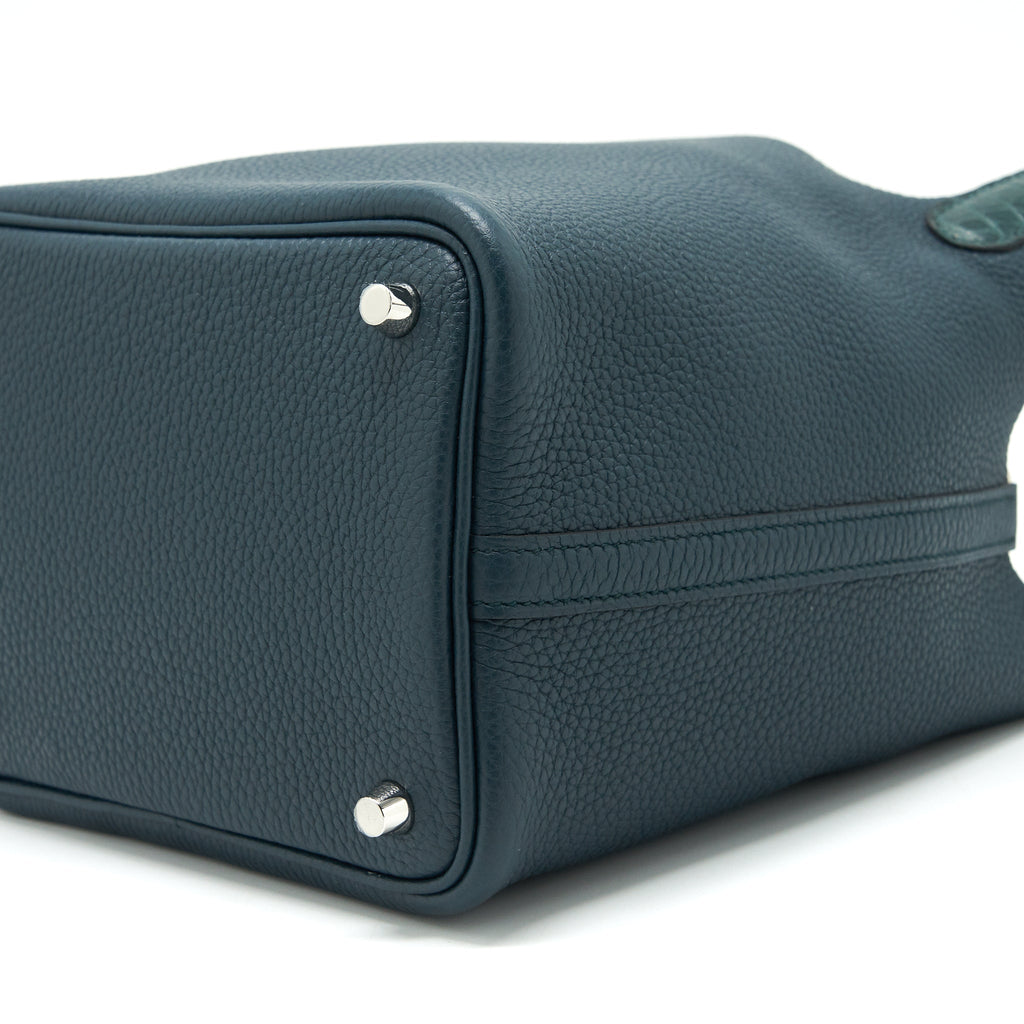 HERMES PICOTIN 18 TOUCH BAG WITH ALLIGATOR HANDLE VERT CYPRES SHW