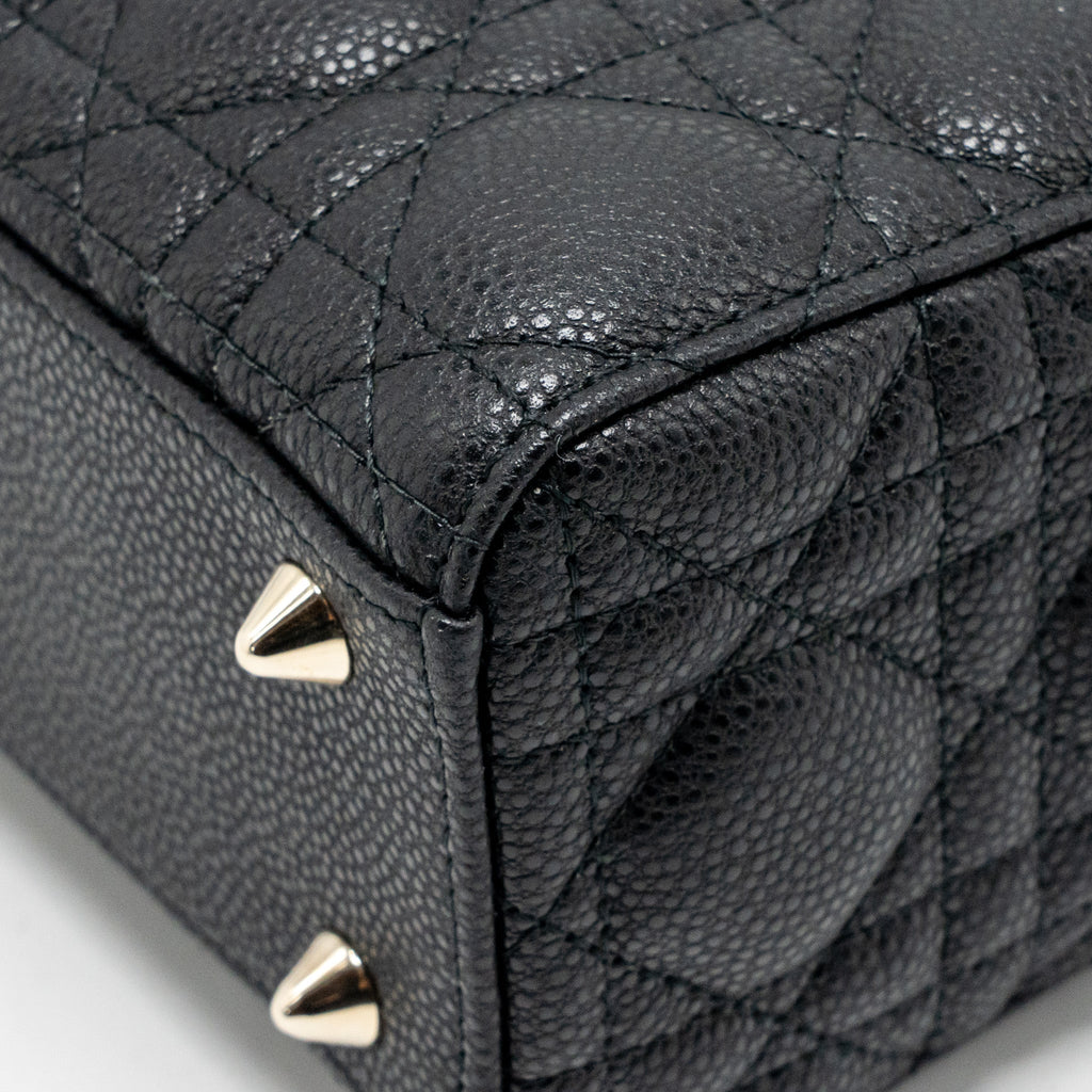 DIOR SMALL LADY DIOR BAG GRAINED CANNAGE CALFSKIN BLACK LGHW