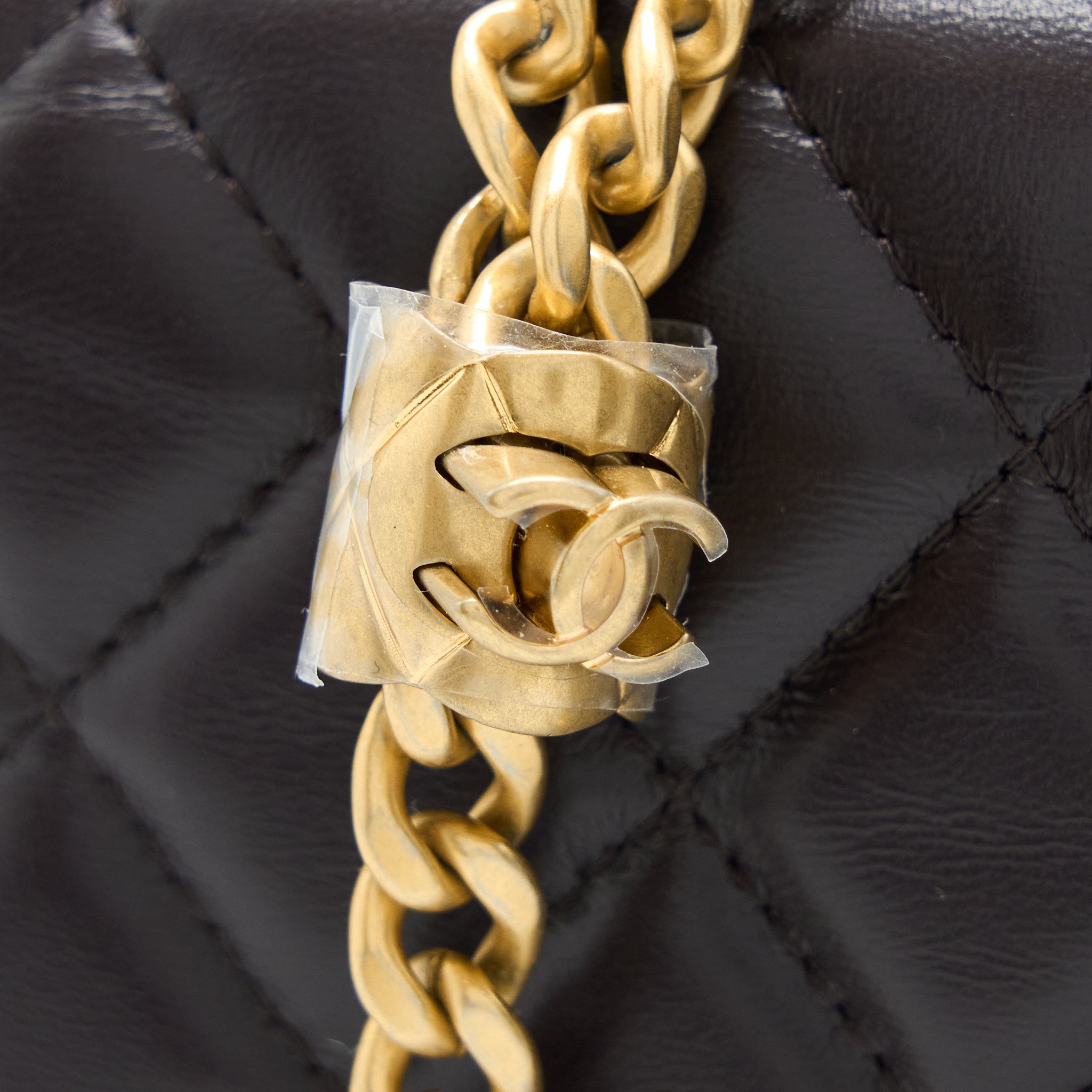 CHANEL GOLD PILLAR WALLET ON CHAIN LAMBSKIN DARK BROWN BRUSHED GHW(MICROCHIP)