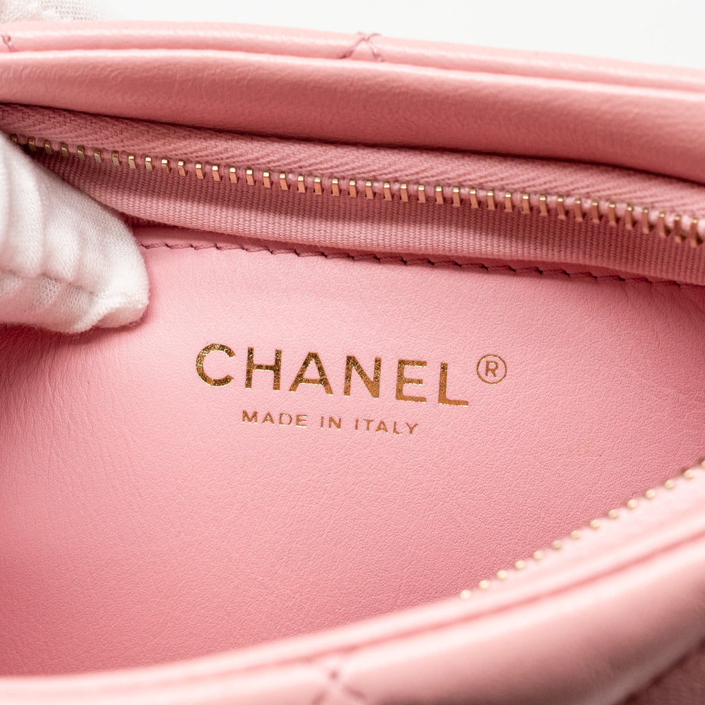 CHANEL 22K HOBO SHOULDER BAG WITH LOGO CHAIN LAMBSKIN PINK GHW (MICROCHIP)