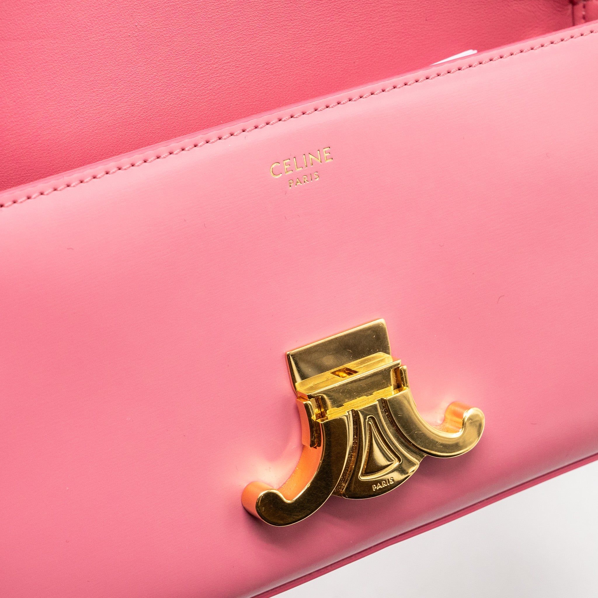 CELINE TRIOMPHE SHOULDER BAG SHINY CALFSKIN FLAMINGO GHW