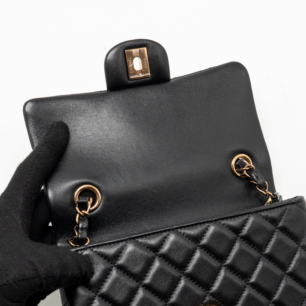 CHANEL MINI RECTANGULAR FLAP BAG LAMBSKIN BLACK RGHW (MICROCHIP)