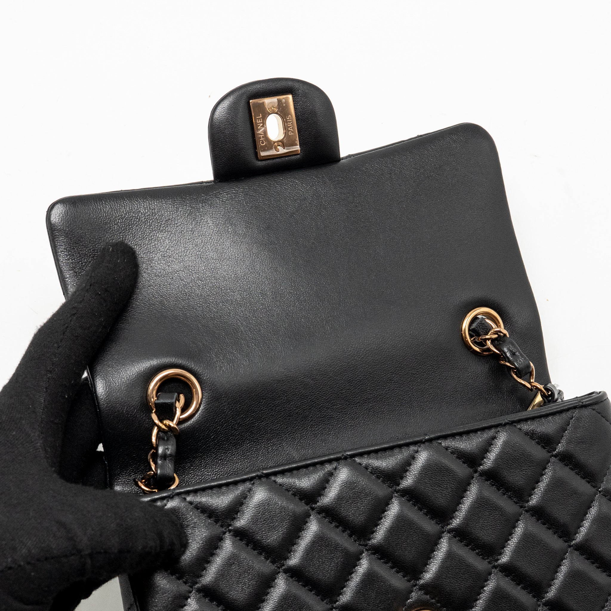 CHANEL MINI RECTANGULAR FLAP BAG LAMBSKIN BLACK RGHW (MICROCHIP)