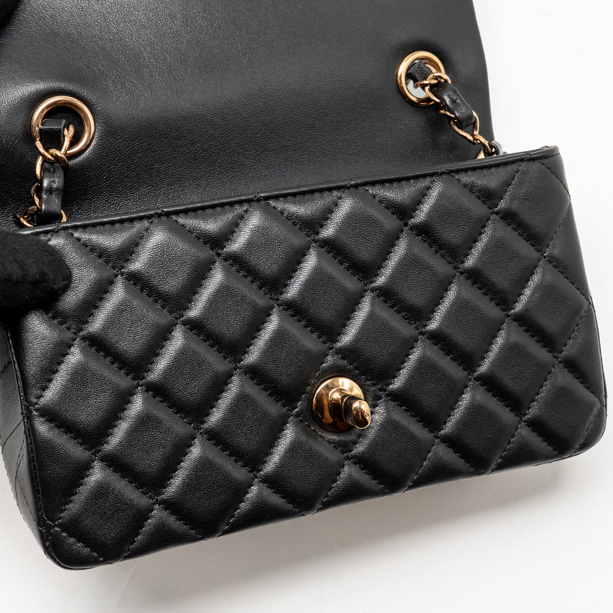 CHANEL MINI RECTANGULAR FLAP BAG LAMBSKIN BLACK RGHW (MICROCHIP)