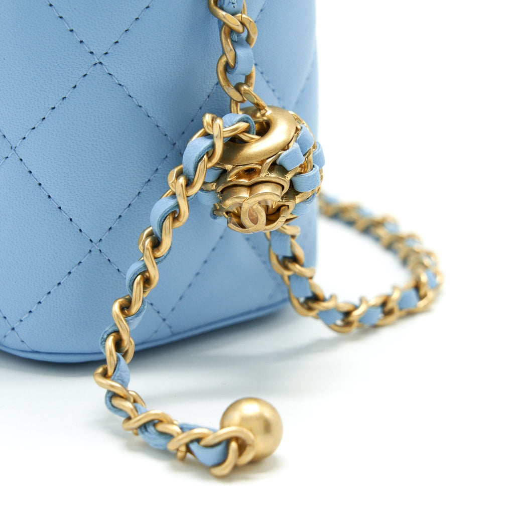 CHANEL 22S PEARL CRUSH LONG VANITY WITH CHAIN LAMBSKIN BLUE GHW