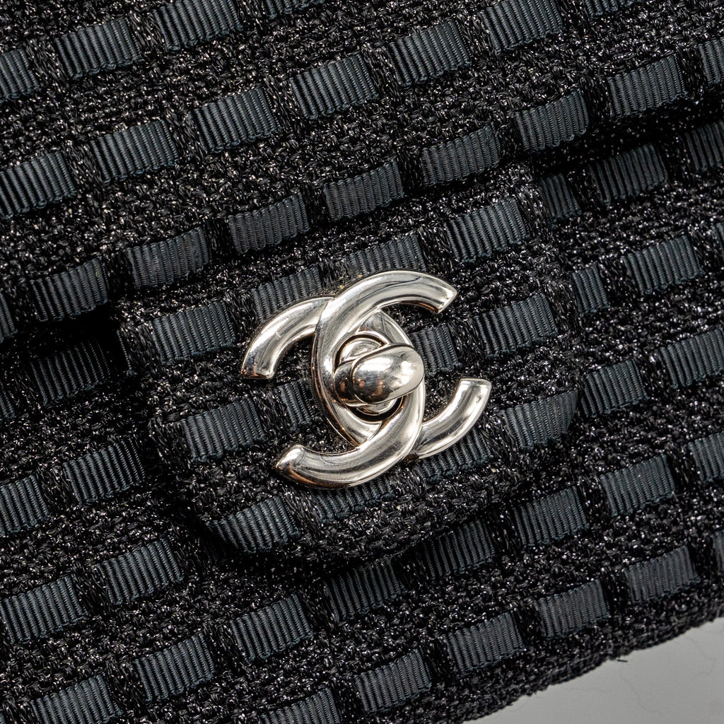 CHANEL MEDIUM CLASSIC DOUBLE FLAP BAG TWEED BLACK SHW