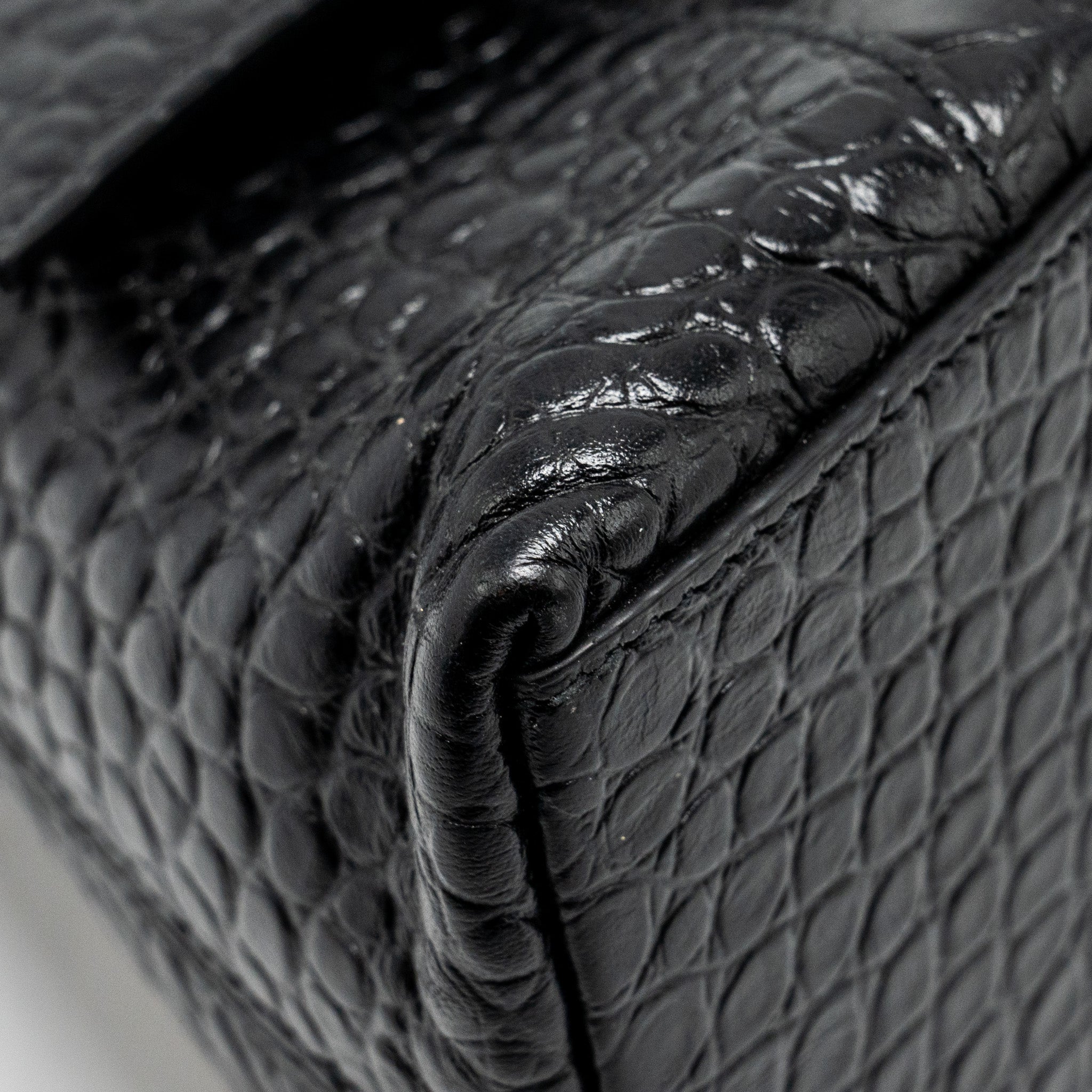 BALENCIAGA LIMITED EDITION DOWNTOWN SMALL SHOULDER BAG CROC-EMBOSSED CALFSKIN BLACK WITH BLACK HARDWARE