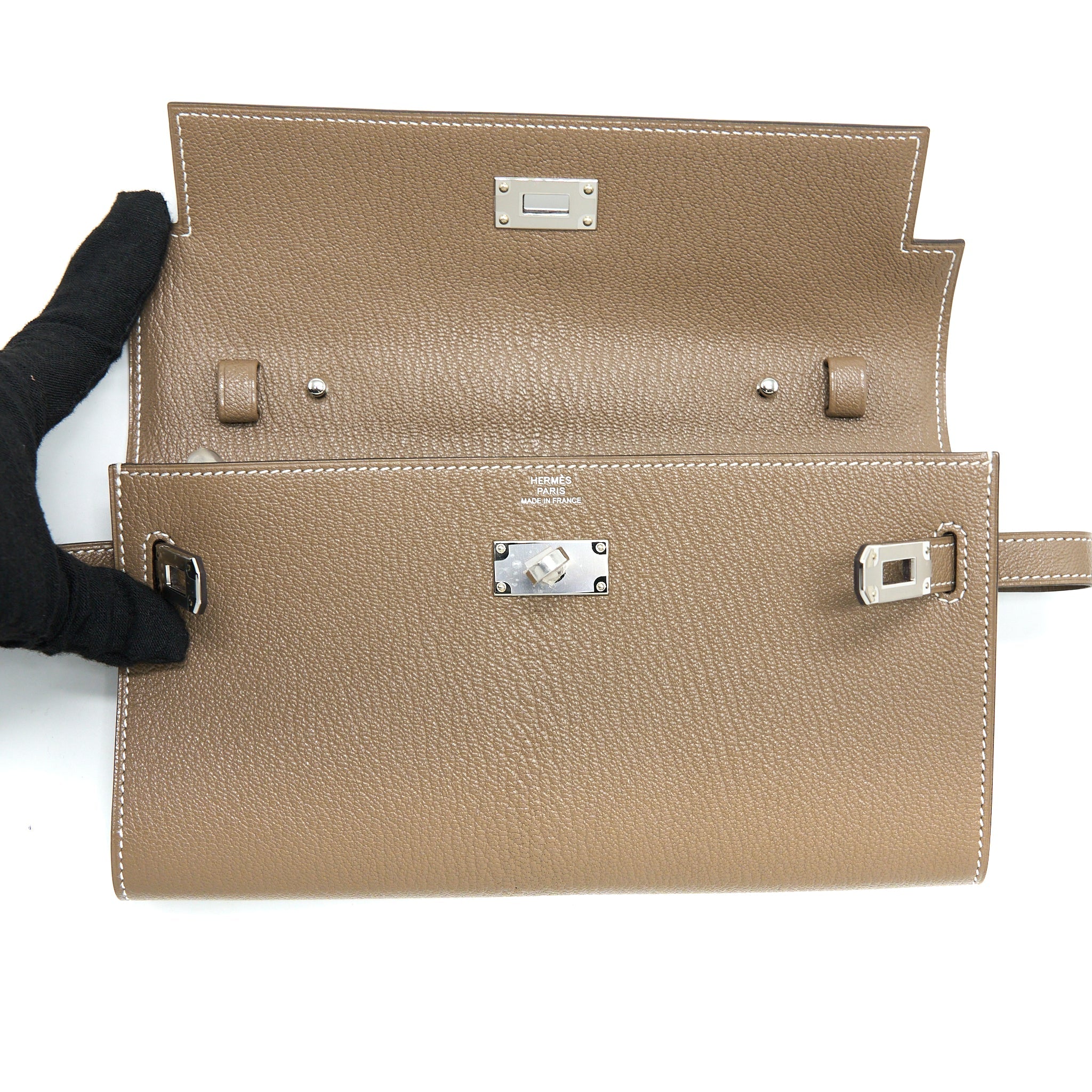 HERMES KELLY TO GO CHEVRE MYSORE ETOUPE SHW