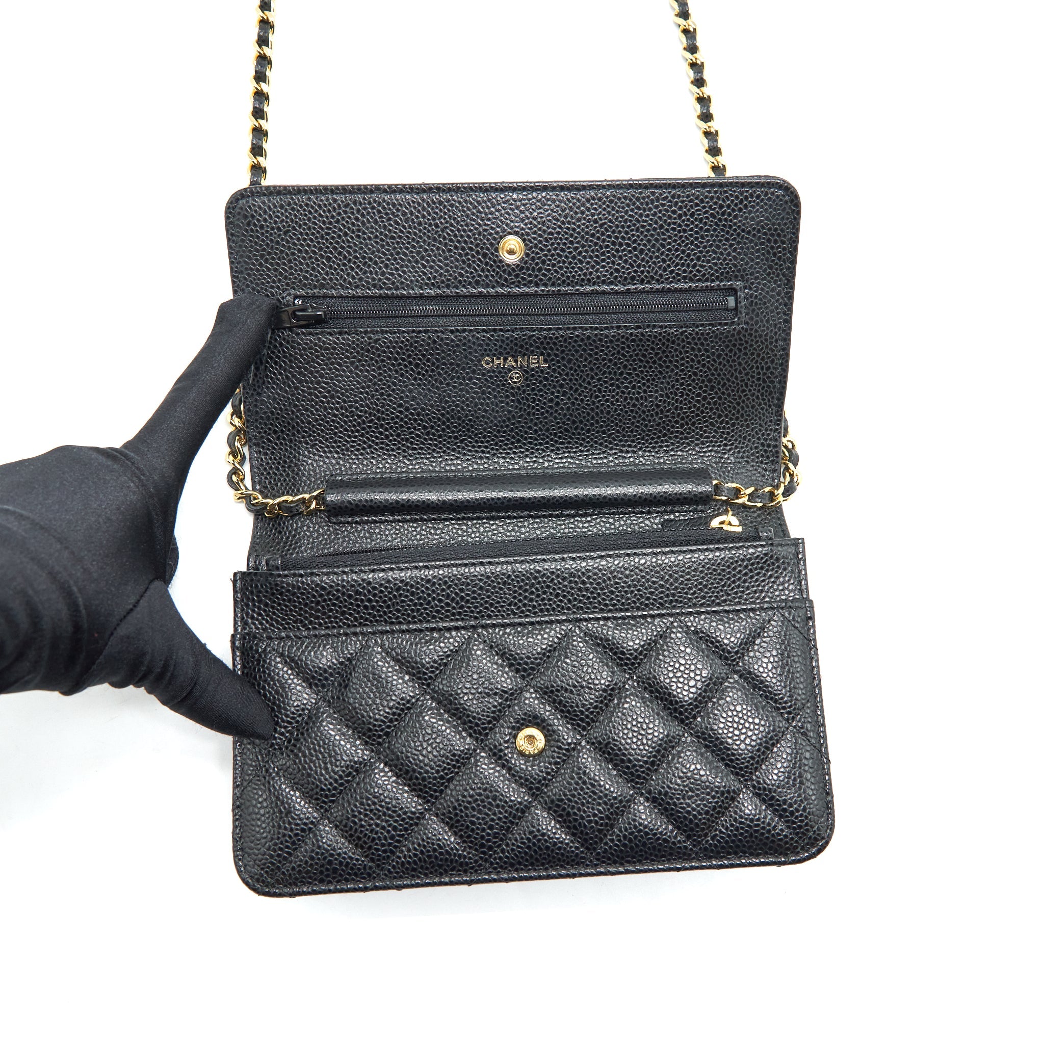 CHANEL CLASSIC WALLET ON CHAIN CAVIAR BLACK GHW
