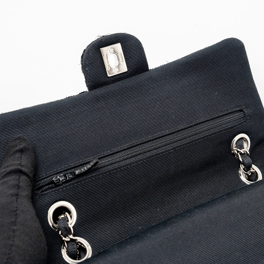 CHANEL MEDIUM CLASSIC DOUBLE FLAP BAG TWEED BLACK SHW
