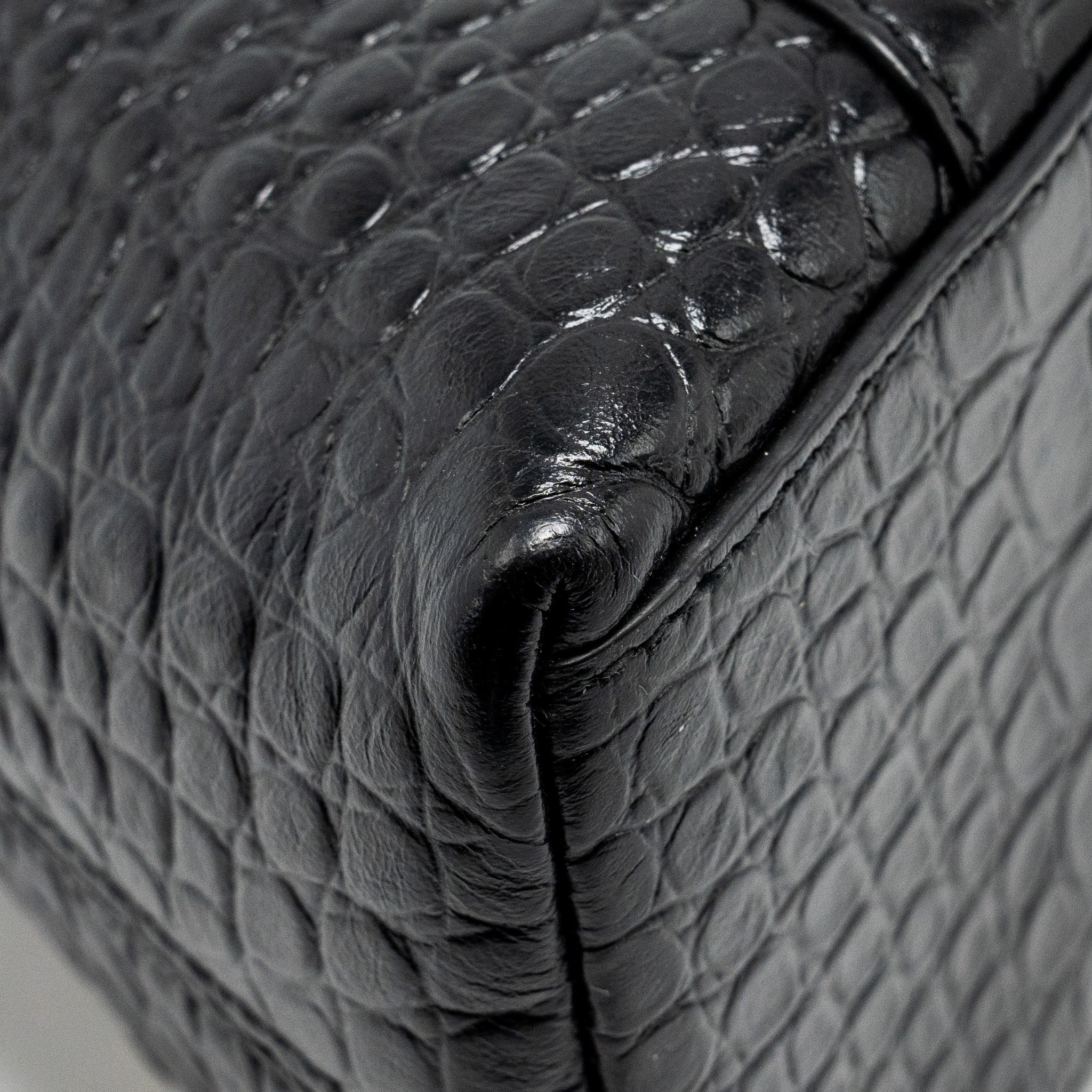 BALENCIAGA LIMITED EDITION DOWNTOWN SMALL SHOULDER BAG CROC-EMBOSSED CALFSKIN BLACK WITH BLACK HARDWARE