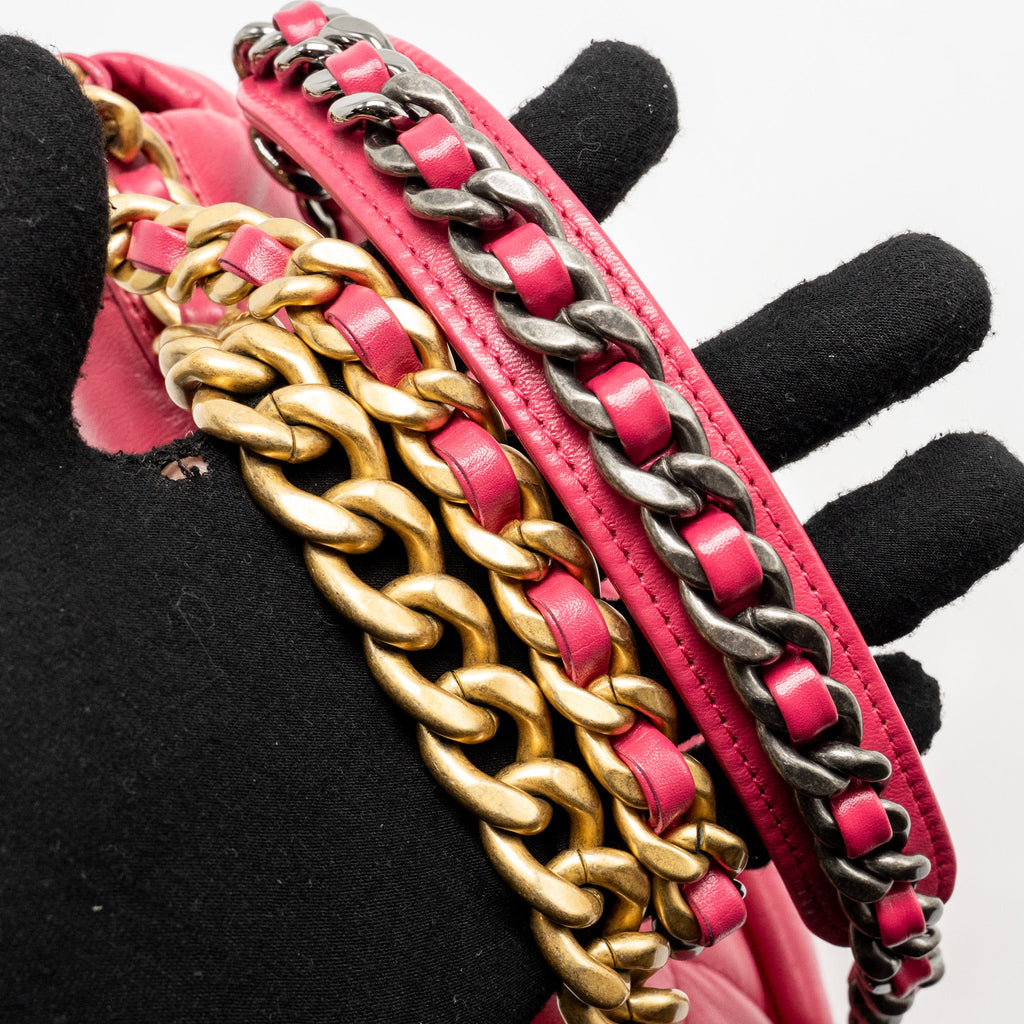 CHANEL SMALL 19 BAG LAMBSKIN PINK MULTICOLOUR HARDWARE