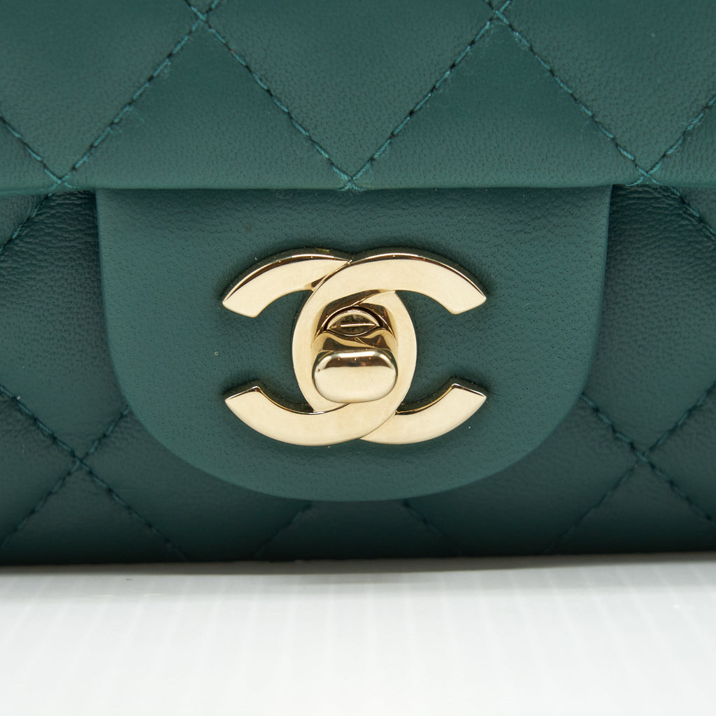 CHANEL 21A MINI RECTANGULAR FLAP BAG LAMBSKIN LIGHT GREEN LGHW (MICROCHIP)