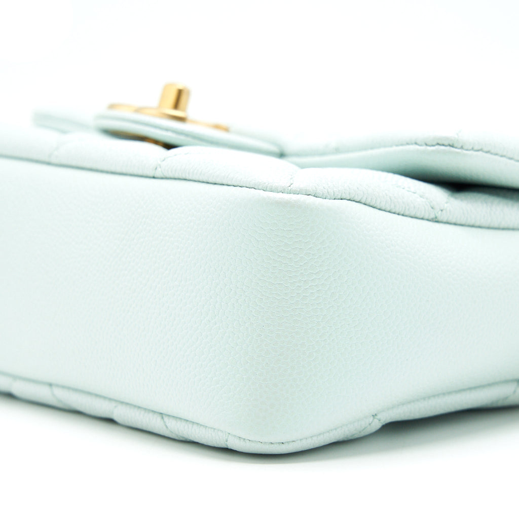 CHANEL 21K MY PERFECT MINI FLAP BAG CAVIAR IRIDESCENT PASTEL GREEN GHW (MICROCHIP)