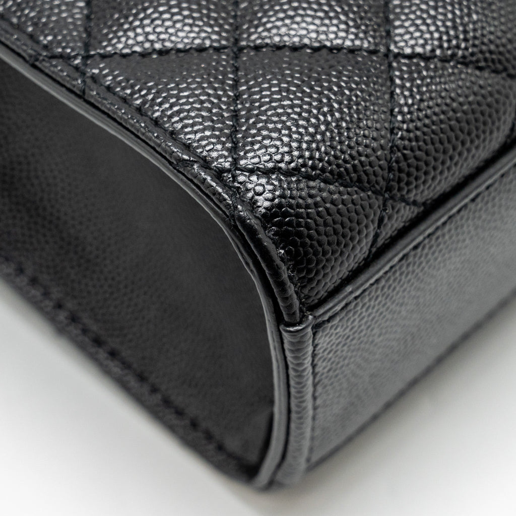 SAINT LAURENT/YSL MEDIUM ENVELOPE CHAIN BAG GRAINED CALFSKIN MIX MATELASSE BLACK SHW