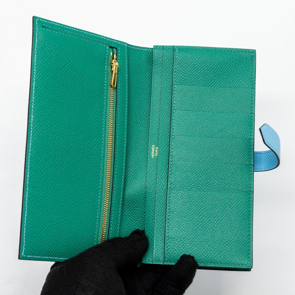 HERMES BEARN WALLET EPSOM BLUE/GREEN GHW