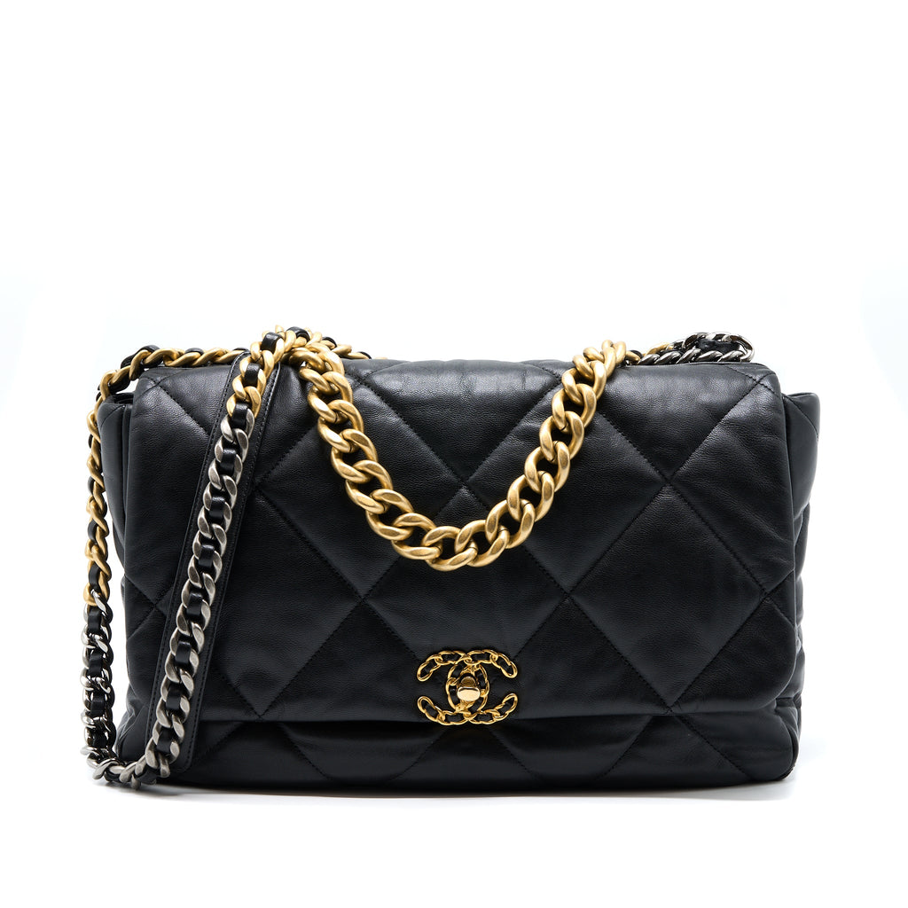 CHANEL MAXI 19 BAG GOATSKIN BLACK MULTICOLOUR HARDWARE