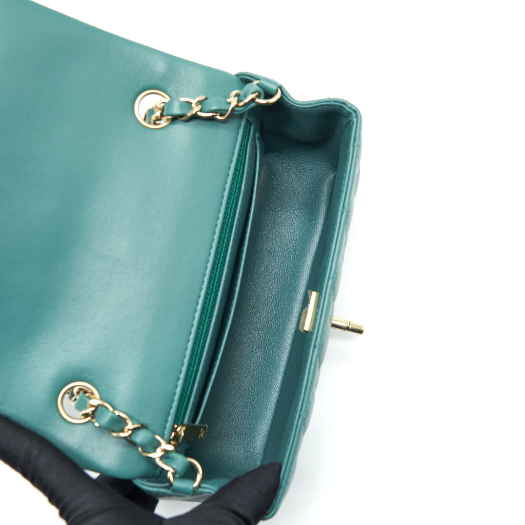 CHANEL 21A MINI RECTANGULAR FLAP BAG LAMBSKIN LIGHT GREEN LGHW (MICROCHIP)