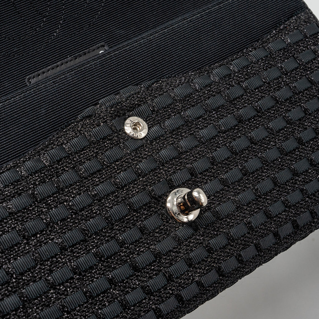 CHANEL MEDIUM CLASSIC DOUBLE FLAP BAG TWEED BLACK SHW