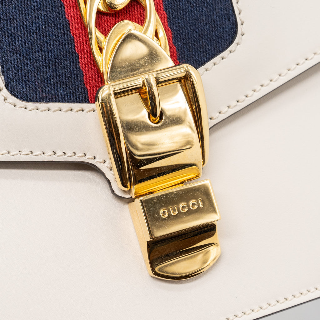 GUCCI SYLVIE SHOULDER BAG CALFSKIN WHITE GHW
