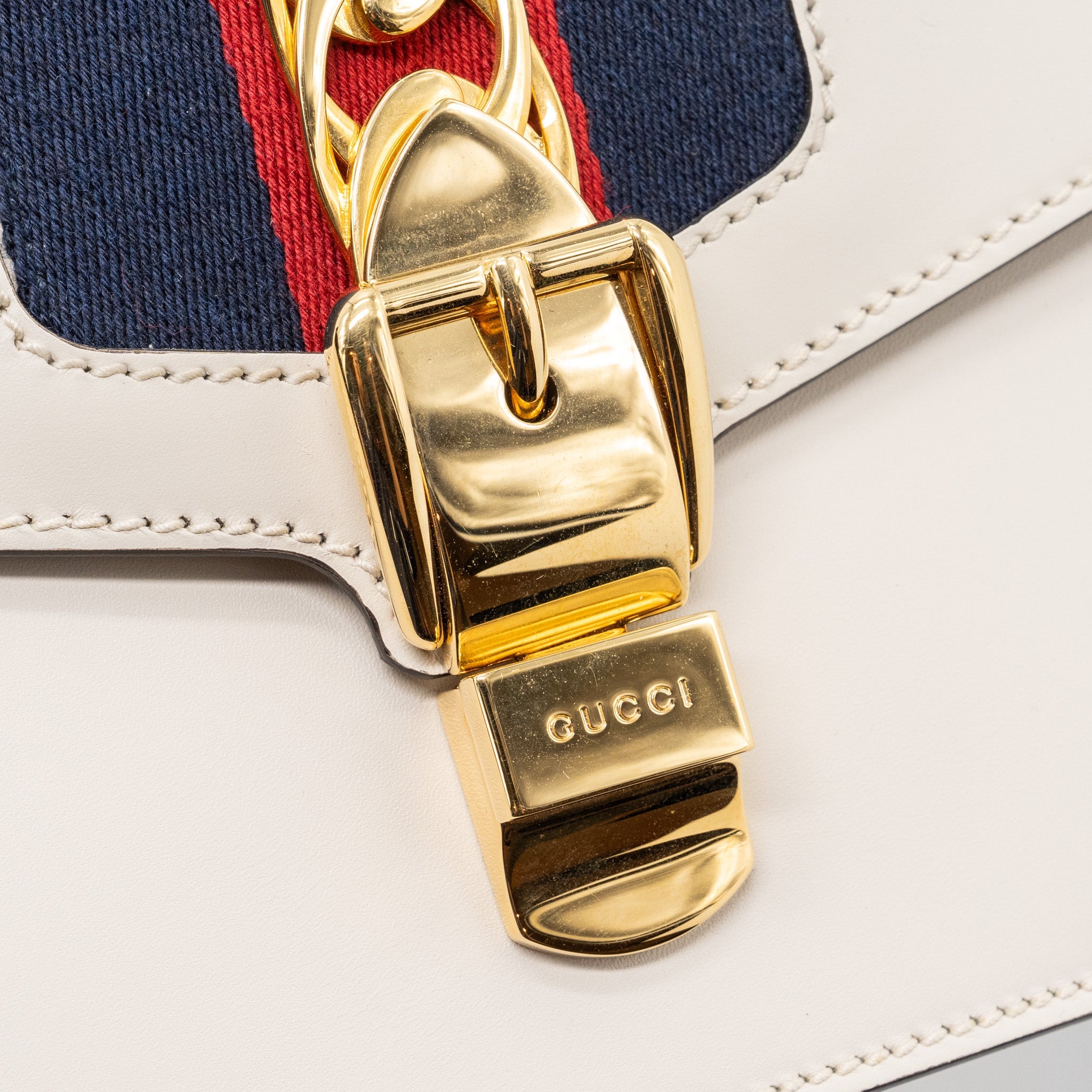 GUCCI SYLVIE SHOULDER BAG CALFSKIN WHITE GHW